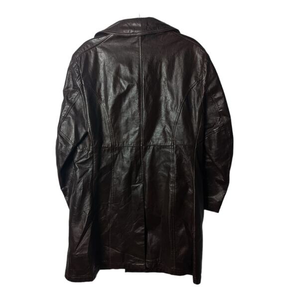 Vintage 70's Brown Leather Jacket Mid Length Trench Coat Men's 3 Button - Picture 2 of 9